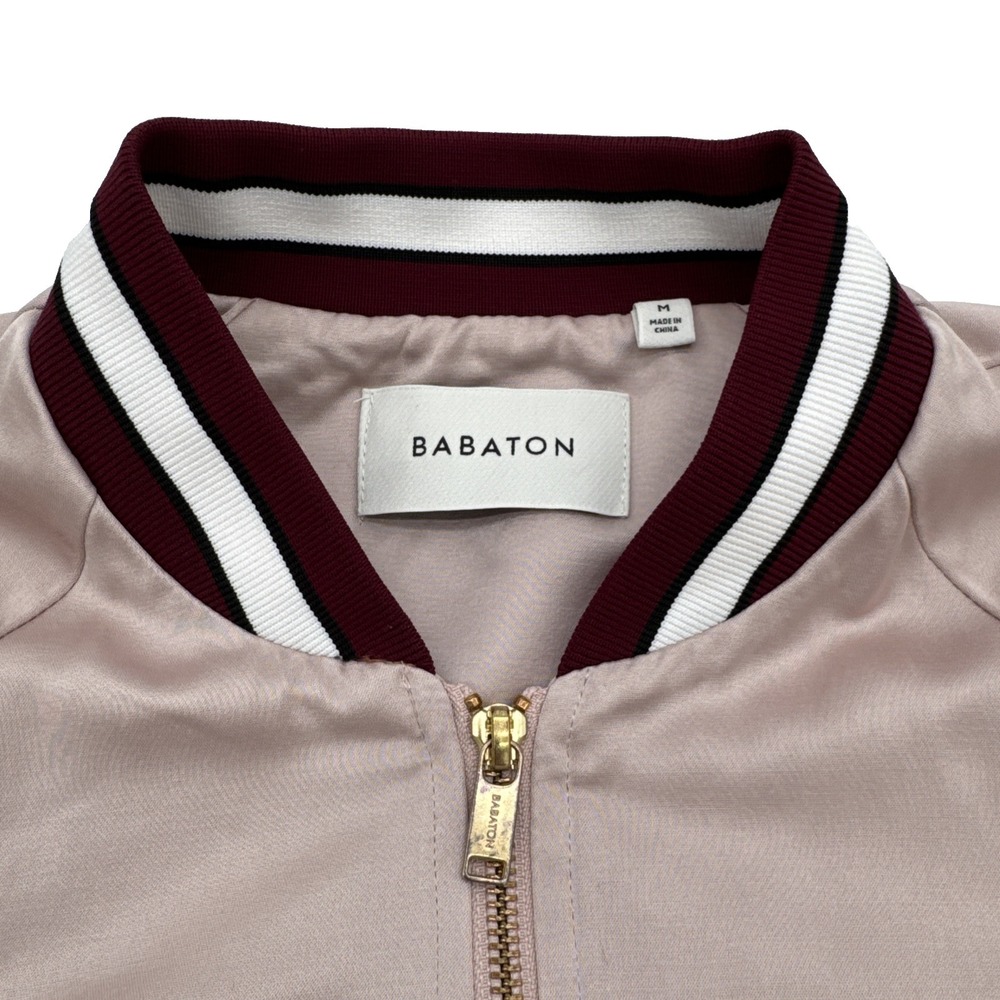 Aritzia Babaton Chelsea Satin Bomber Jacket Sz M Dusty Rose Varsity Preppy - Picture 8 of 16